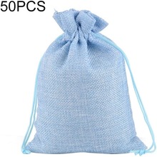 50 PCS Multi size Linen Jute Drawstring Gift Bags Sacks Wedding Birthday Party Favors Drawstring Gift Bags, Size:10x14cm(Light Blue)