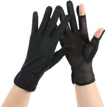 1pair Summer Sunscreen Breathable Thin Anti-ultraviolet Finger Fishing Ice Silk Gloves Free Size(Cloud Black)