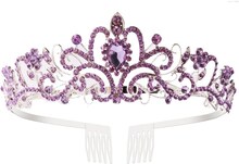 G2888 Crystal Diamond Wedding Party Braided Hair Crown Show Headband, Color: Light Purple