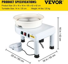 Keramikhjulmaskin med fotpedal - Avtagbar vattenbehållare, aluminiumlegerad vändskiva & 16 formningsverktyg