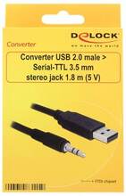 Delock Converter USB 2.0 > Serial-TTL 3.5 mm stereo jack (5 V) - Seriell adapter - USB 2.0 - seriell - svart