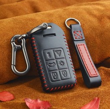 Bilnyckelväska i äkta läder karbinhake för Volvo