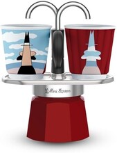 Bialetti Mini Express Magritte, Mokabryggare, Röd, Silver, Gjuten aluminium, 2 koppar, 90 ml, 1 styck