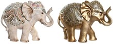 Prydnadsfigur DKD Home Decor 24 x 8 x 19 cm Elefant Beige Gyllene Kolonial (2 antal)