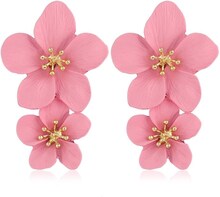 2 PCS Ladies Fashion Geometric Flower Earrings(Pink)