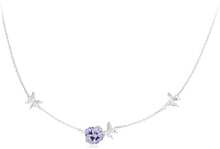 BSN336 Sterling Silver S925 White Gold Plated Zircon Stretchable Pansy Necklace Pendant
