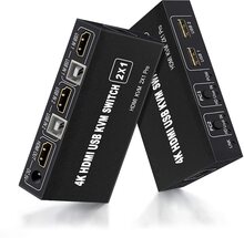 NÖRDIC KVM Switch 2 till 1 HDMI 2.0 4K60Hz för PC, Xbox, PS5 och bärbar med 3xUSB portar