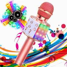 Trådlös karaokemikrofon, bärbar Bluetooth-mikrofon Karaokespelare med LED-lampor för partysjungande barnpresentidé