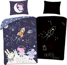 Gurli Gris 'Outer Space' Glow in Dark Sängkläder med ryggsäck, 100 procent bomull