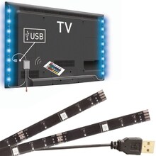 LED-strip RGB bakgrundsbelysning till TV med fjärrkontroll, 2x50cm