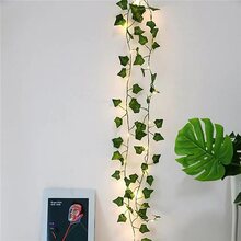 2m 20 led konstgjorda växter sträng ljusgrön blad murgröna vin fairy lönnlöv krans diy hängande dekoration för bröllop hem 1 st #8589006