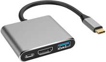 NÖRDIC 1 till 3 Dockningstation USBC to 1xHDMI 4K 30Hz 1xUSBC 60W PD och 1xUSB A 3.1 5Gbps för PC, Macbook och Nintendo Switch