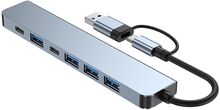 INF 2-i-1 USB-C / USB-hub 7 portar USB3.0 för Windows MacOS Grå