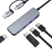 INF Dual USB-C och USB-A Hub med 1 USB3.0-port och 3 USB2.0-portar