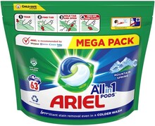 Ariel All-in-1 Mountain Spring tvättkapslar, 63 stycken