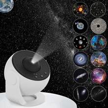 Galaxy Night Light Star Projector LED Table Lamp Children Room Decor With 12pcs Film Disc(Black and White)