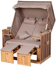 Rootz Beach stol - Fåtölj - Solstol - Mugghållare - Fotstöd - Baldakin - Justerbart ryggstöd - Rotting - Brun - Metall - Trä - 118 x 79 x 150 cm