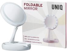 UNIQ vikbar sminkspegel med ljus LED och 10x förstoring