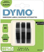 Präglad tejp, etikettband Set 3 st DYMO 3D Plast Bandfärg: Svart Skriftfärg: Vit 9 mm 3 m