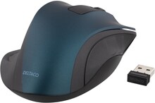 DELTACO MS-708 - Mus - ergonomisk - optisk - 3 knappar - trådlös - 2.4 GHz - trådlös USB-mottagare - blå