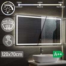 Aquamarin - LED badrumsspegel - Dimbar - Anti-fog funktion - Trycksensor - IP44 Vattentät - 3 LED-färger - 120 x 70 cm