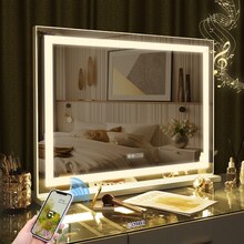 FENCHILIN stor Hollywood sminkspegel med lampor Bluetooth kristallfinish Bordsskiva väggfäste Vit 80 x 58 cm spegel
