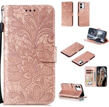 For iPhone 12 mini Lace Flower Horizontal Flip Leather Case with Holder & Card Slots & Wallet & Photo Frame(Rose Gold)