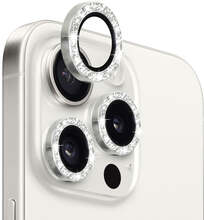iPhone 15 Pro / 15 Pro Max NORTHJO Kamera Linsskydd Härdat Glas Bling Glitter Metall Ring Film (Silver)