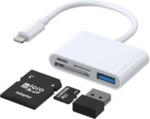 SiGN 4-i-1 Lightning till USB-A, SD/TF, Lightning - Vit
