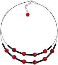 NECKLACE RED BLACK BEADS ON COATED FLEXIBLE WIRE