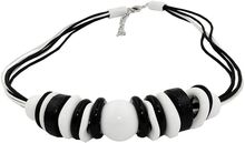 NECKLACE VARIOUS BEADS AND RINGS BLACK-WHITE BLACK AND WHITE CORD