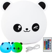 Laddbar Nattlampa Panda - RGB - Silikon- Fjärrkontroll