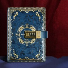 B6 PU Leather Retro Password Book With Lock Diary Hand Book(Blue)