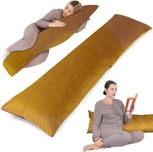 Sidosovskudde med sammetsöverdrag 40 x 145 cm - komfortkudde sömnkudde sidosömnkroppskudde sidsömnskudde senap