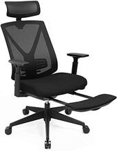 SONGMICS Ergonomisk kontorsstol med fotstöd, skrivbordsstol med svankstöd, svart
