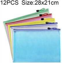 12 PCS Zipper Plastic Mesh Stationery Bag, Random Color Delivery (B5, Size: 28x21cm)