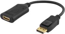 DELTACO DP-HDMI32 - Adapterkabel - DisplayPort hane till HDMI hona - 10 cm - svart - aktiv, stöd för 4K