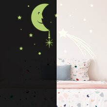 Glödande månen med stjärnor Sky Klister-Dekaler med glödande stjärnor i mörkret - Crescent Luminescent Väggmålning Baby Room + Gratis Dekal Present