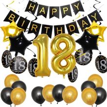 Grattis på 18-årsdagen Ballonger, tillbehör och dekorationer från Belle Vous - Allt-i-ett-set - Stor 18-års folieballong