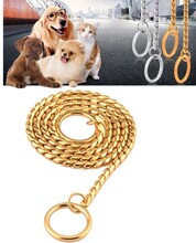 Pet Collars Pet Neck Strap Dog Neckband Snake Chain Dog Chain Solid Metal Chain Dog Collar，Length:35cm (Gold)