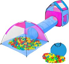 Lektält för barn - med tunnel och 200 bollar - blå