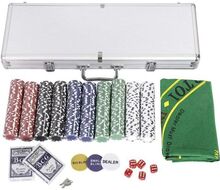 COSTWAY Pokerfodral Pokermarker Set med 500 marker 2 kortlekar 5 tärningar 1 Dealer-knapp Aluminiumfodral