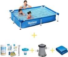 Bestway Swimming Pool - Steel Pro - 221 x 150 x 43 cm - Inklusive WAYS underhållspaket, filterpump och markduk