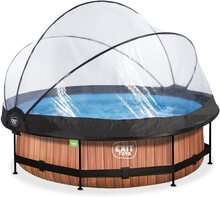 EXIT Wood pool ø300x76cm med filterpumpe og poolskærm - brun