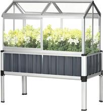 Rootz Upphöjd säng - Upphöjda planteringskärl med växthus - Väderbeständig - Gångjärnslock - Lock och öppningsbara fönster - Grå + Silver - 114cm x 60