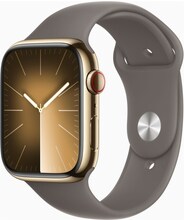 Apple Watch Series 9 (GPS + Cellular) - 45 mm - guld, rostfritt stål - smart klocka med sportband - fluoroelastomer - clay - bandstorlek: M/L - 64 GB