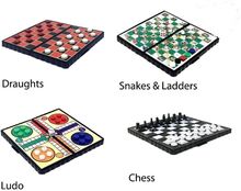 4-Pack Magnetiska Spel Schack, Ludo, Ormar o stegar, Utkast.