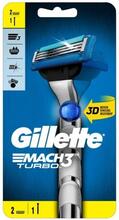 Gillette Mach 3 Turbo 3D Razor Handle + 2 Blades Refill