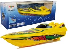 LEANToys Lódz Motorboat On Batteries 4 Directions Yellow with Green Elements 40 cm