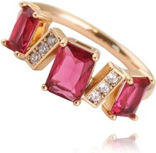Rosé Guld Ring i Stål - Mörk Rosa & Vita Kristaller - Stl 16,5